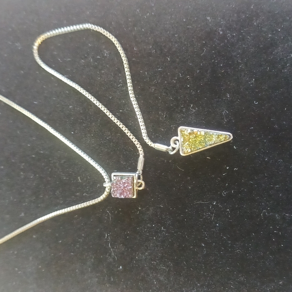 Double layered necklace. silvertone and druzzy style - Picture 3 of 4